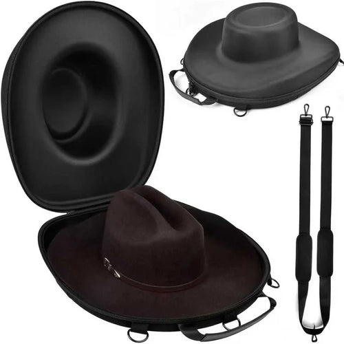 Travel Portable Hat Storage Case EVA Hard Shell Waterproof Cowboy Hat Organizer Backpack  - Black - 1