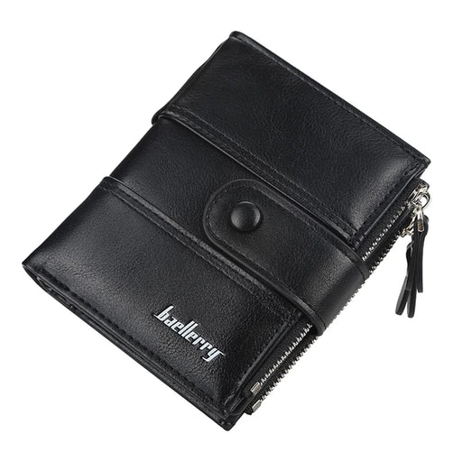 BAELLERRY D3215 Short Wallet PU Leather Card Holder Cash Storage Bag with Dual Zipper Pocket - Black - 1