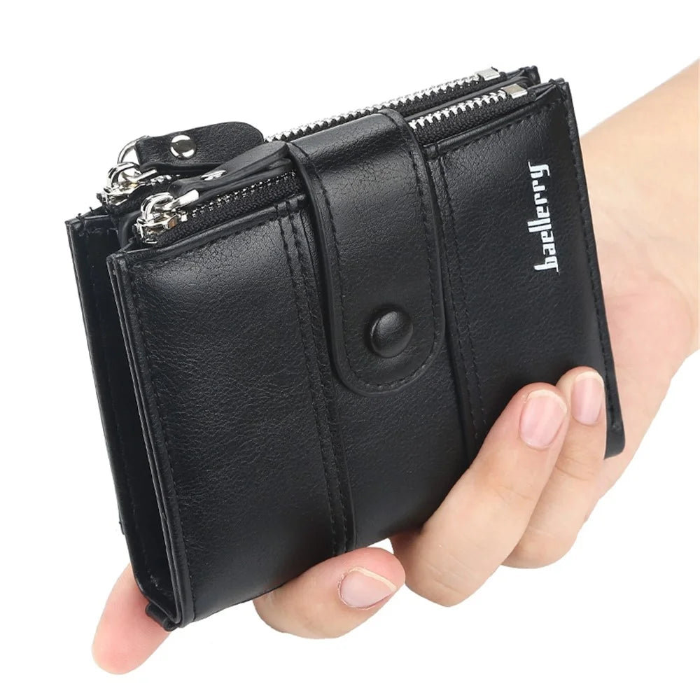 BAELLERRY D3215 Short Wallet PU Leather Card Holder Cash Storage Bag with Dual Zipper Pocket - Black - 3