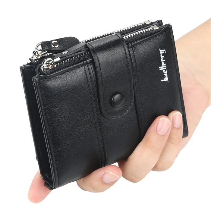 BAELLERRY D3215 Short Wallet PU Leather Card Holder Cash Storage Bag with Dual Zipper Pocket - Black - 3