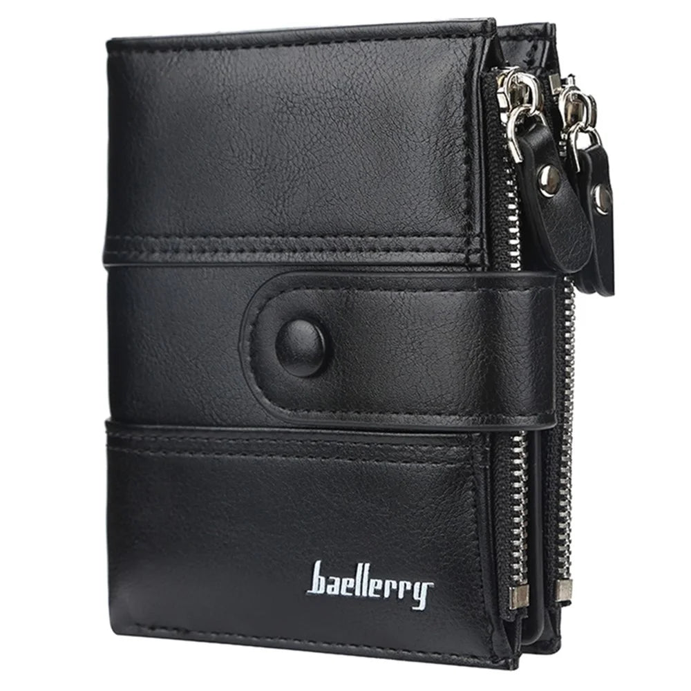 BAELLERRY D3215 Short Wallet PU Leather Card Holder Cash Storage Bag with Dual Zipper Pocket - Black - 6