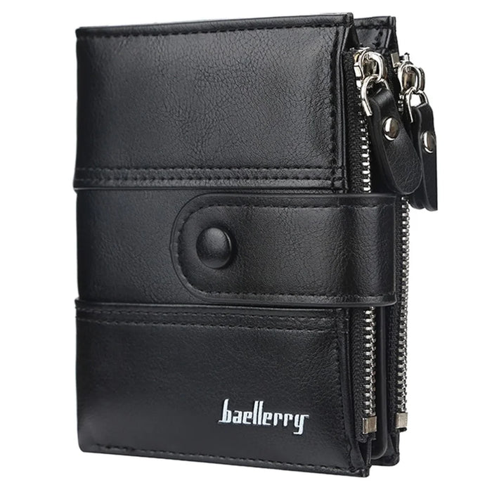 BAELLERRY D3215 Short Wallet PU Leather Card Holder Cash Storage Bag with Dual Zipper Pocket - Black - 6