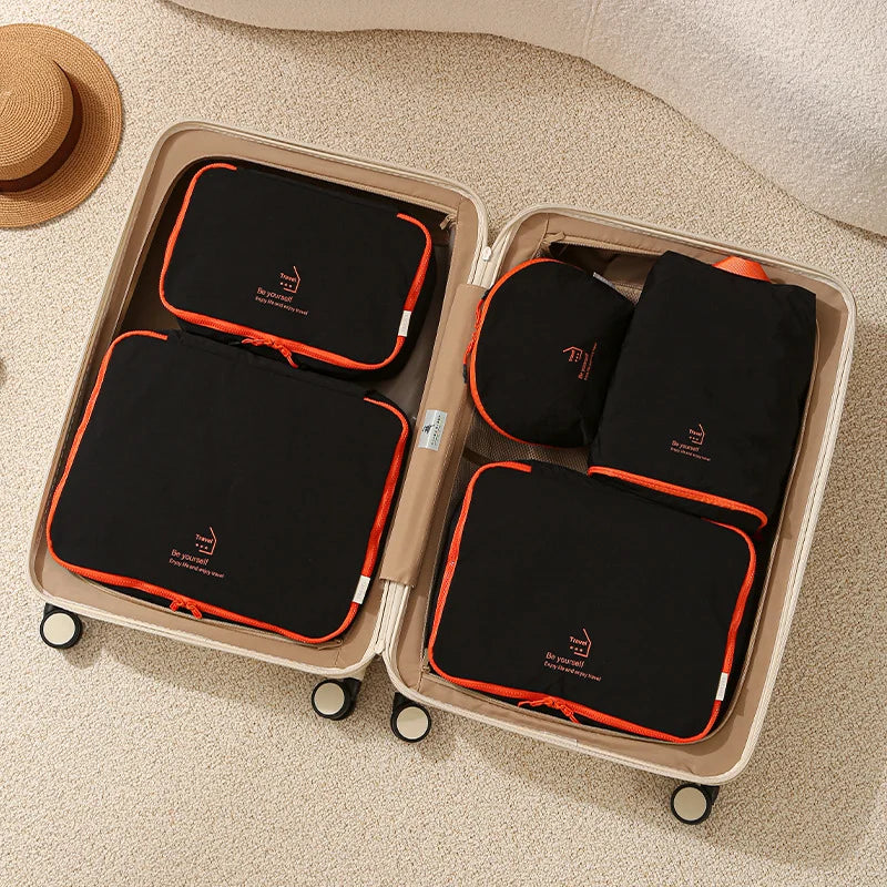 5Pcs/Set Compression Storage Bags Waterproof Packing Organizer Pouch for Travel - Black - 1