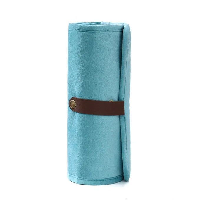 Multi-Compartment Roll Up Jewelry Storage Pouch with Clear Window Portable Travel Organizer - Lake Blue - 2