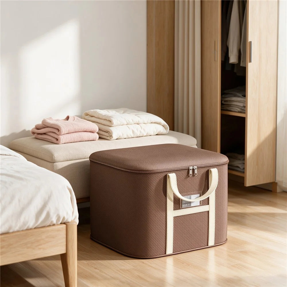 34x24x19cm Non-Woven Fabric Large Capacity Storage Bag with Handles for Clothes Bedding - Brown - 4