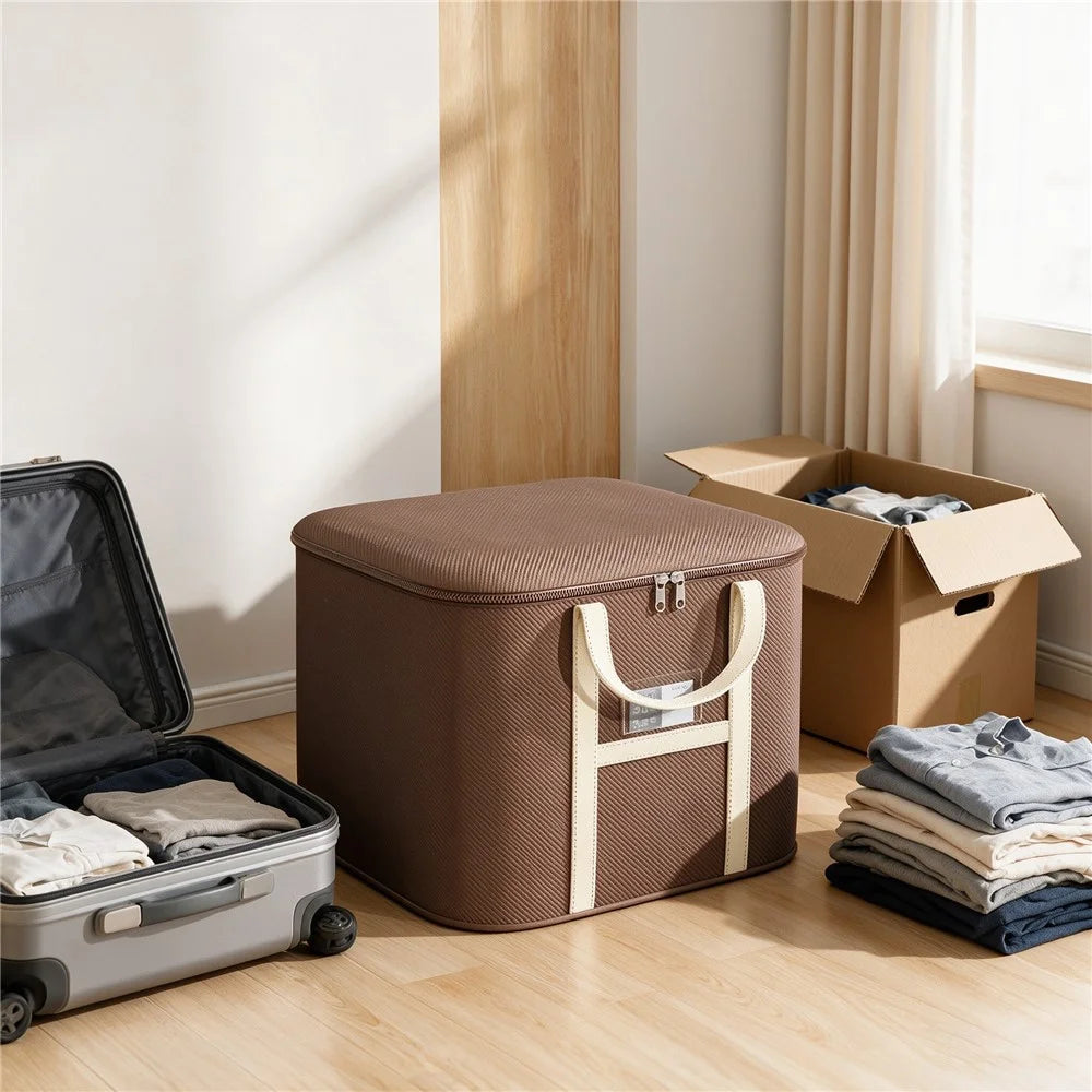 34x24x19cm Non-Woven Fabric Large Capacity Storage Bag with Handles for Clothes Bedding - Brown - 5