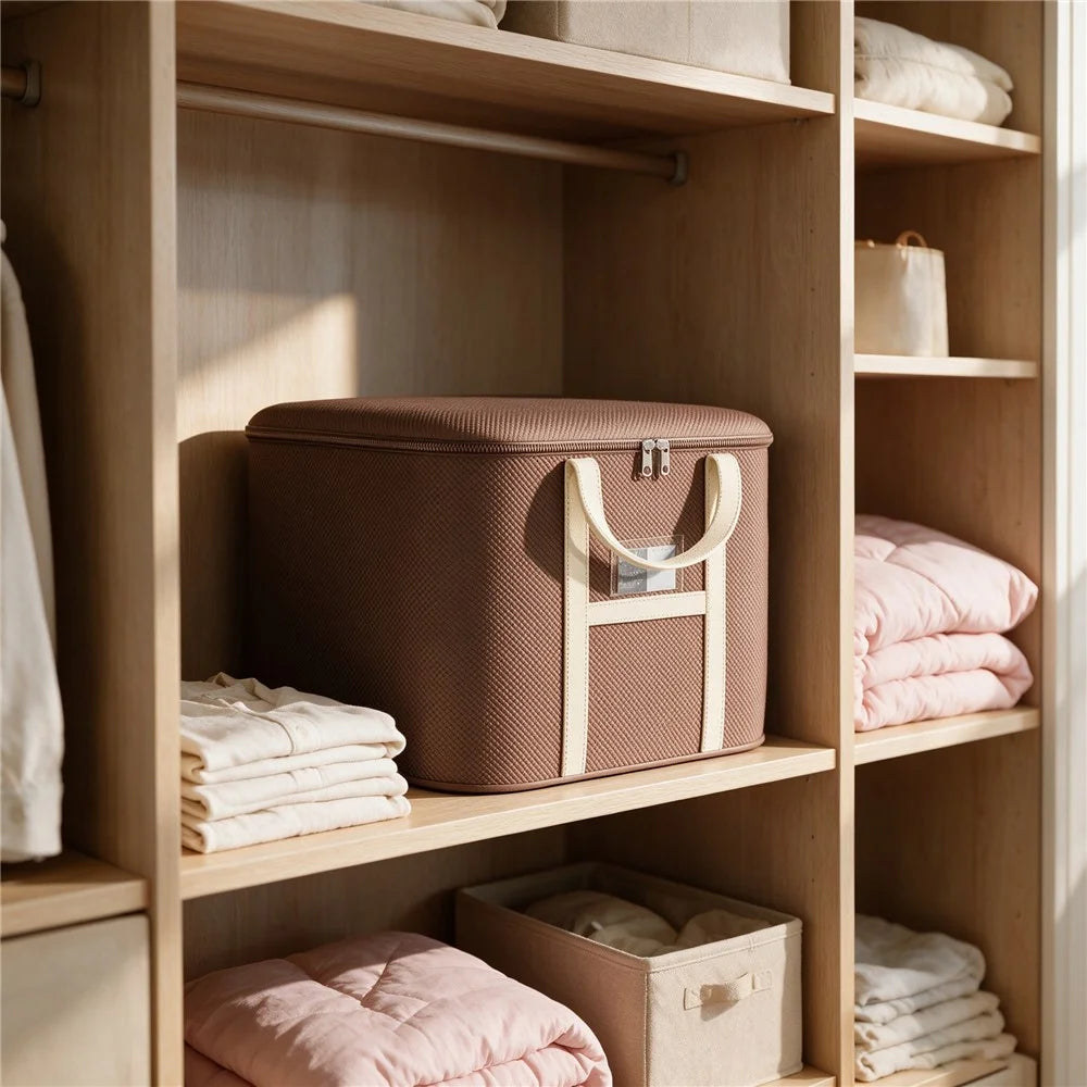 34x24x19cm Non-Woven Fabric Large Capacity Storage Bag with Handles for Clothes Bedding - Brown - 7