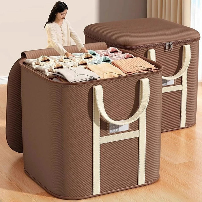 50x50x60cm Non-Woven Fabric Large Capacity Storage Bag with Handles for Clothes Bedding - Brown - 2