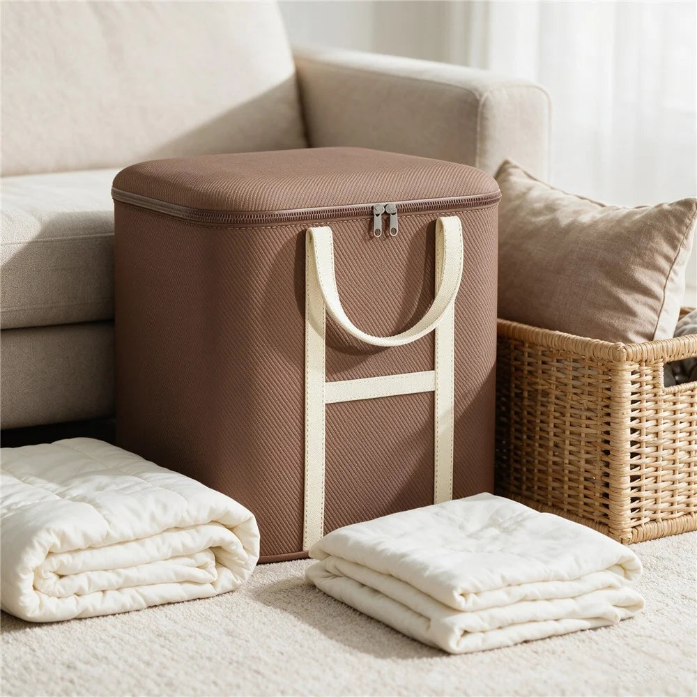 50x60x71cm Non-Woven Fabric Large Capacity Storage Bag with Handles for Clothes Bedding - Brown - 5