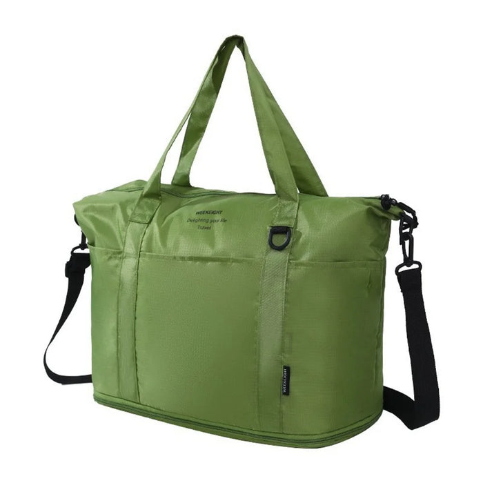 Collapsible Travel Tote Bag Lightweight Nylon Expandable Luggage Handbag with Shoulder Strap - Forest Green - 2