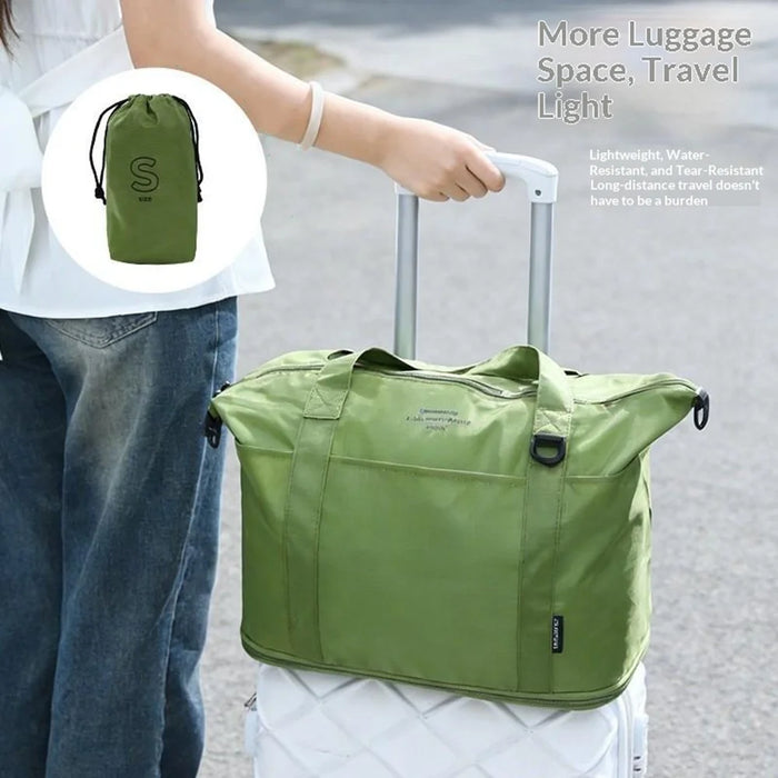 Collapsible Travel Tote Bag Lightweight Nylon Expandable Luggage Handbag with Shoulder Strap - Forest Green - 3