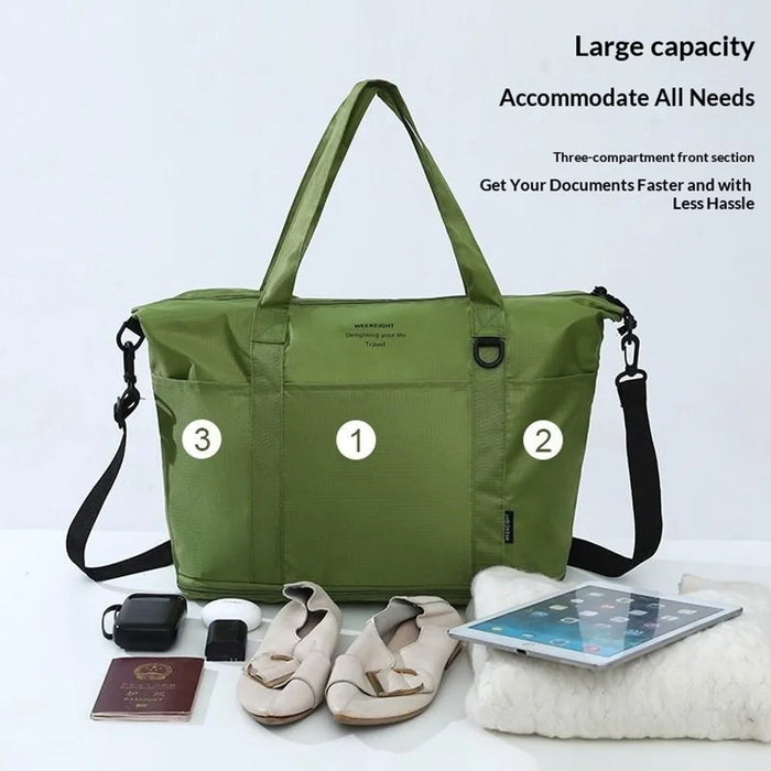 Collapsible Travel Tote Bag Lightweight Nylon Expandable Luggage Handbag with Shoulder Strap - Forest Green - 4