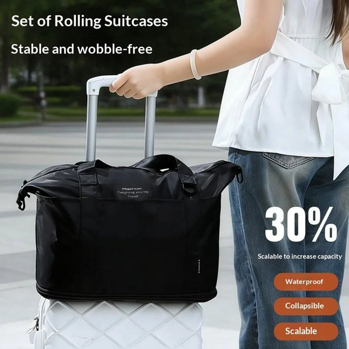 Collapsible Travel Tote Bag Lightweight Nylon Expandable Luggage Handbag with Shoulder Strap - Forest Green - 5