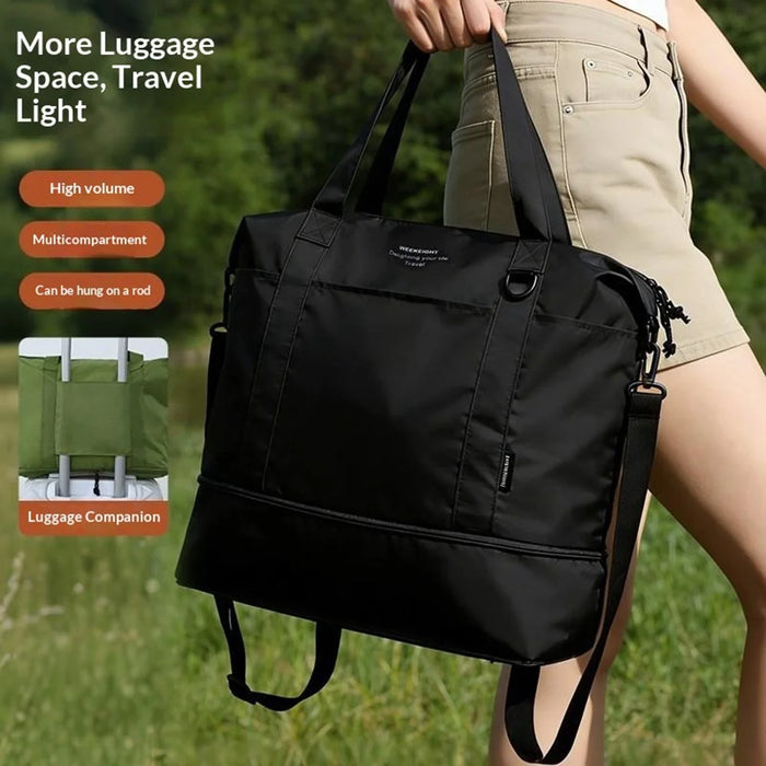 Collapsible Travel Tote Bag Lightweight Nylon Expandable Luggage Handbag with Shoulder Strap - Forest Green - 6