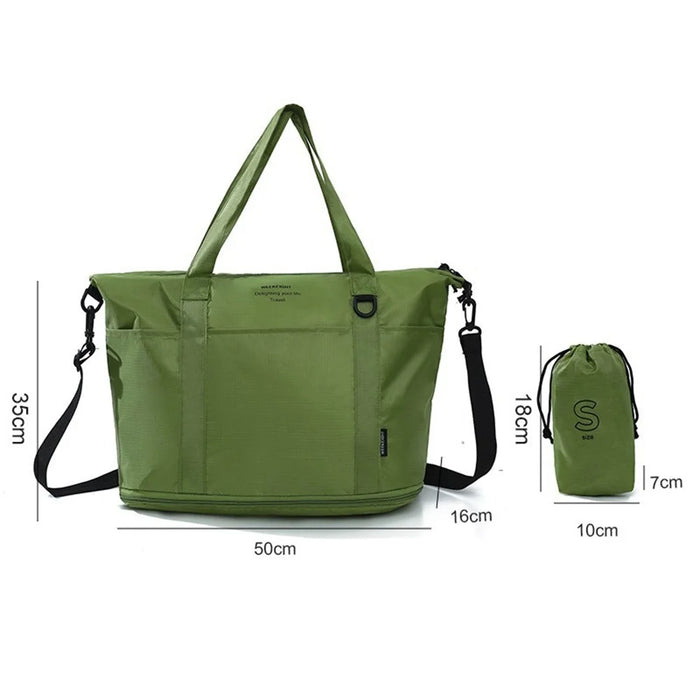 Collapsible Travel Tote Bag Lightweight Nylon Expandable Luggage Handbag with Shoulder Strap - Forest Green - 7