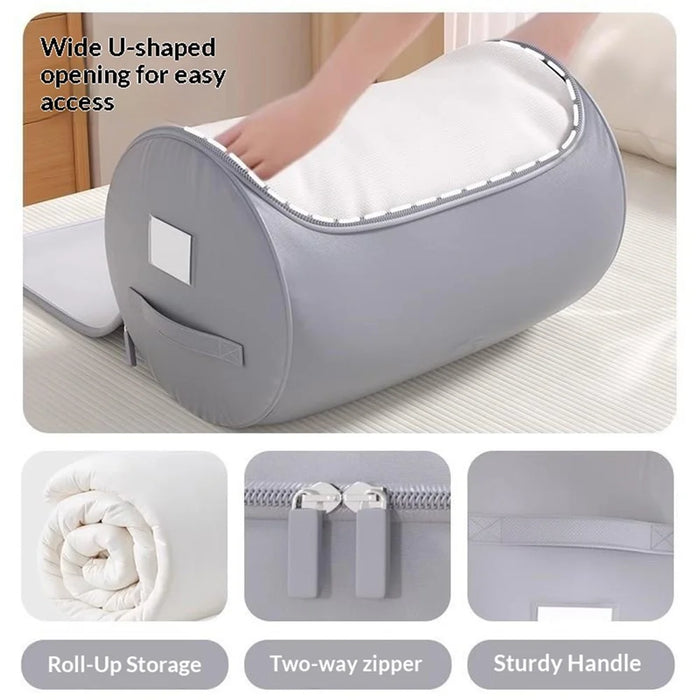 Size XL 46x76cm Cylindrical Sateen Storage Bag Large Capacity Roll-Up Quilt Clothes Organizer - Grey - 2