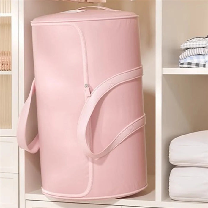 Size XL 46x76cm Cylindrical Sateen Storage Bag Large Capacity Roll-Up Quilt Clothes Organizer - Grey - 6