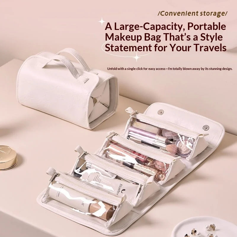 4 in 1 Detachable Waterproof Cosmetic Bag Large Capacity Portable Travel Makeup Organizer - Pearl White - 3