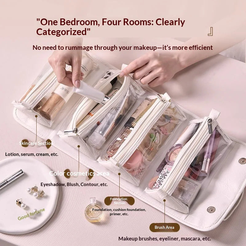 4 in 1 Detachable Waterproof Cosmetic Bag Large Capacity Portable Travel Makeup Organizer - Pearl White - 5