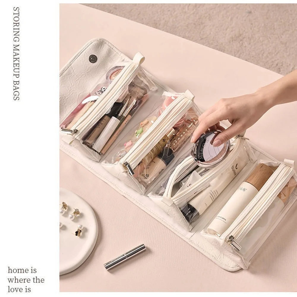 4 in 1 Detachable Waterproof Cosmetic Bag Large Capacity Portable Travel Makeup Organizer - Pearl White - 7