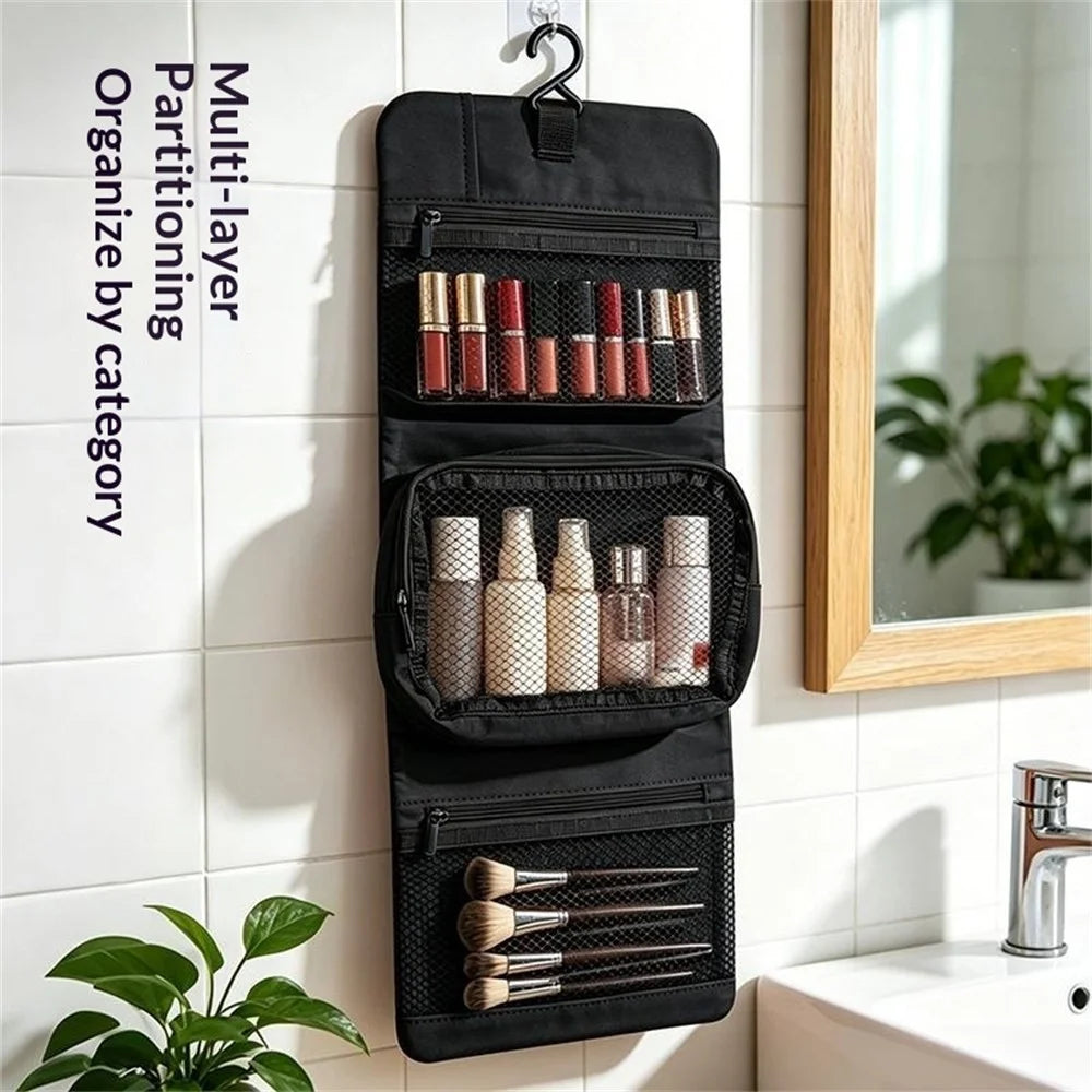 Hanging Makeup Toiletry Bag Large Capacity Detachable Travel Cosmetic Organizer - Black - 2