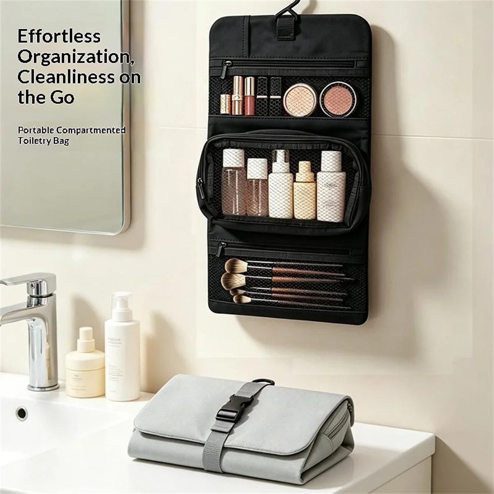 Hanging Makeup Toiletry Bag Large Capacity Detachable Travel Cosmetic Organizer - Black - 3