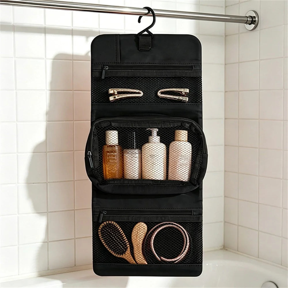 Hanging Makeup Toiletry Bag Large Capacity Detachable Travel Cosmetic Organizer - Black - 4