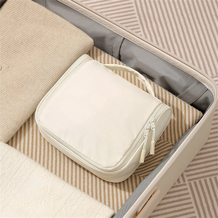 Hanging Toiletry Bag Taslon Fabric Cosmetic Storage Pouch for Travel - Beige - 5