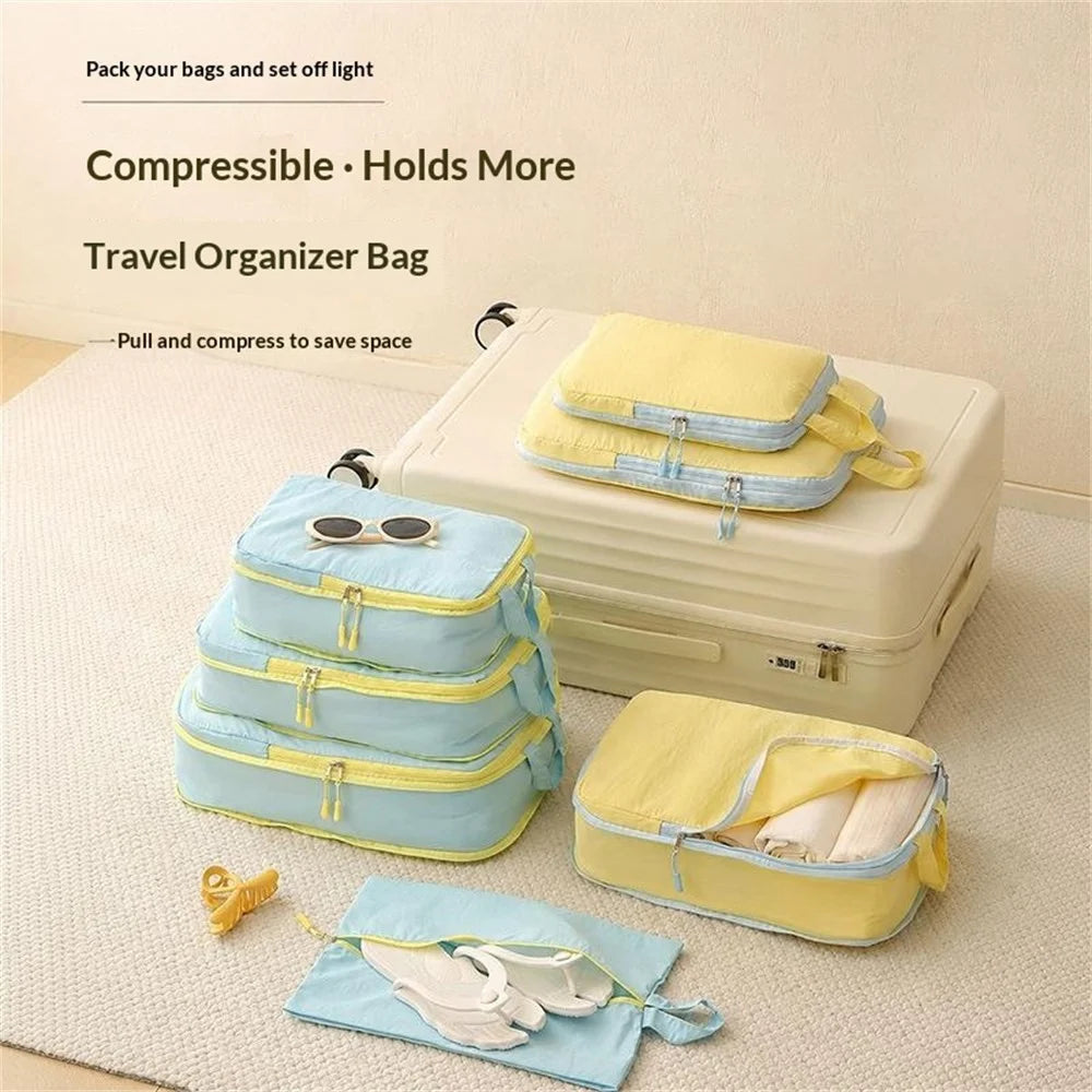 C8 4Pcs Taslon Fabric Waterproof Bags Portable Travel Storage Organizer Bags - Blue - 4