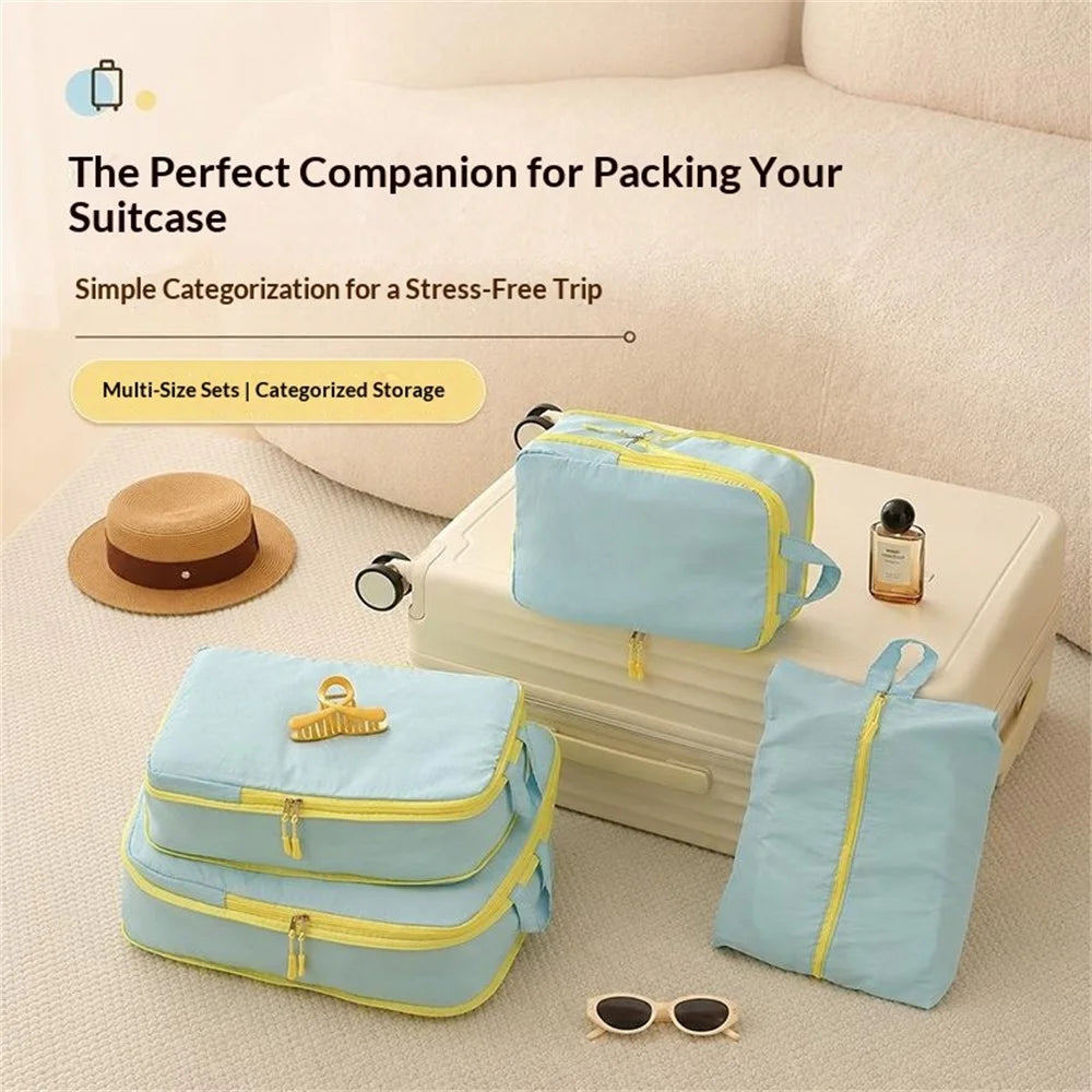 C8 4Pcs Taslon Fabric Waterproof Bags Portable Travel Storage Organizer Bags - Blue - 5
