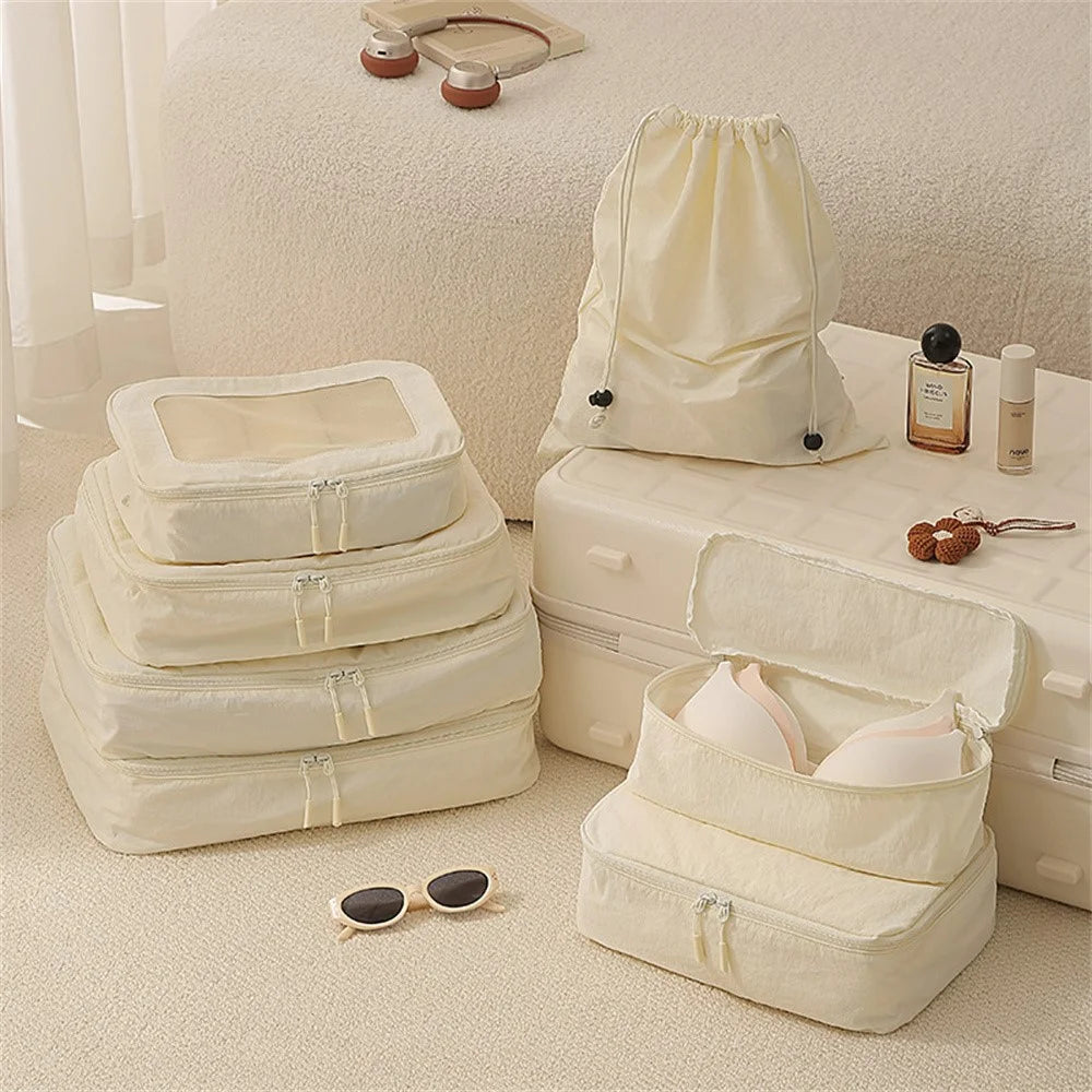 7Pcs Taslon Storage Bags Packing Cubes Organizers for Outdoor Travel - Beige - 2