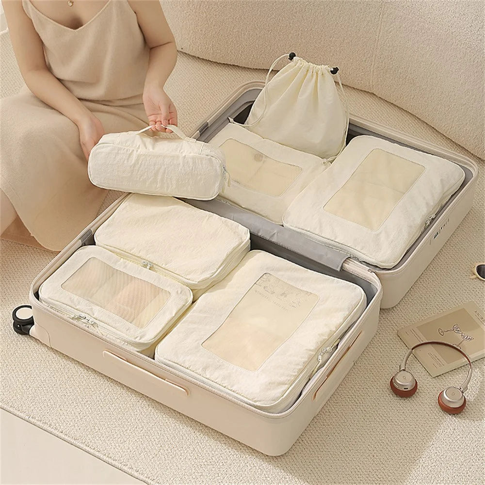 7Pcs Taslon Storage Bags Packing Cubes Organizers for Outdoor Travel - Beige - 3