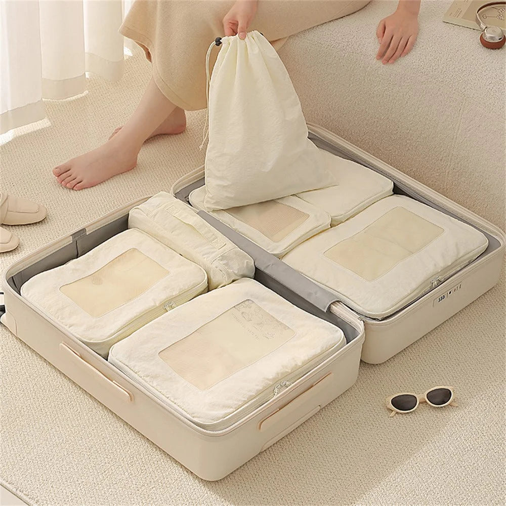 7Pcs Taslon Storage Bags Packing Cubes Organizers for Outdoor Travel - Beige - 4