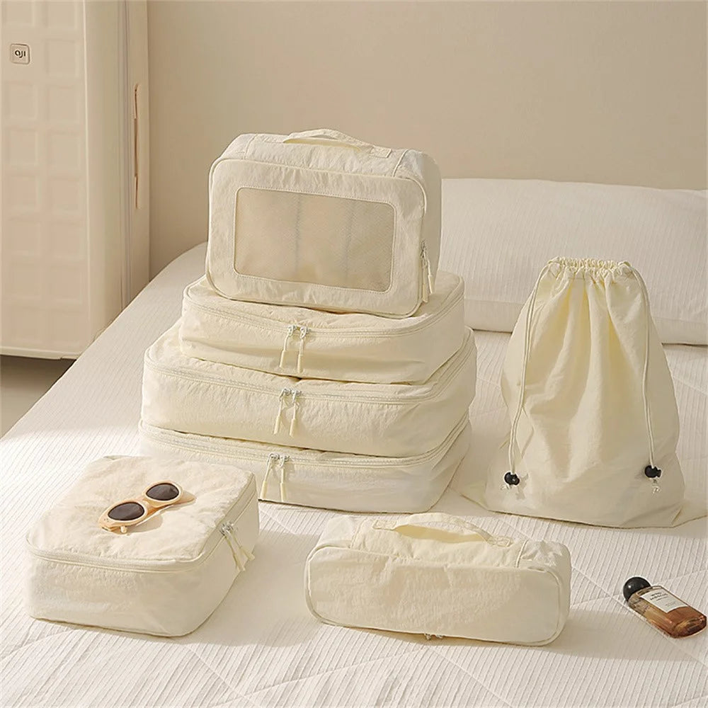 7Pcs Taslon Storage Bags Packing Cubes Organizers for Outdoor Travel - Beige - 5