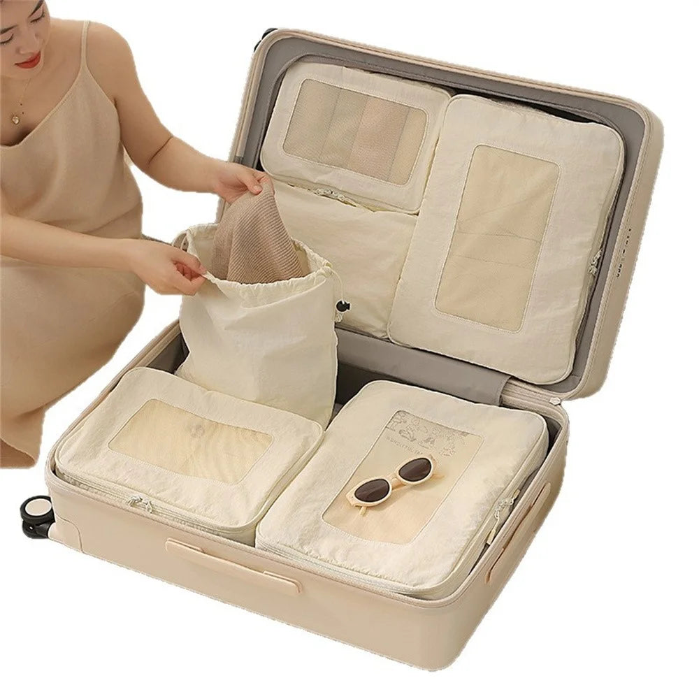 7Pcs Taslon Storage Bags Packing Cubes Organizers for Outdoor Travel - Beige - 6