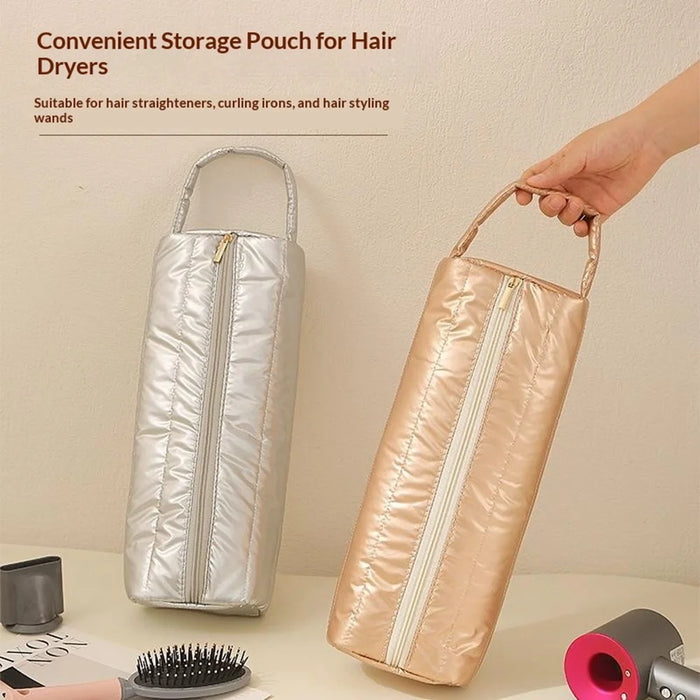 Hair Dryer Storage Bag Quilted Pearlescent Cotton Heat Insulating Organizer Pouch with Handle - Gold - 5