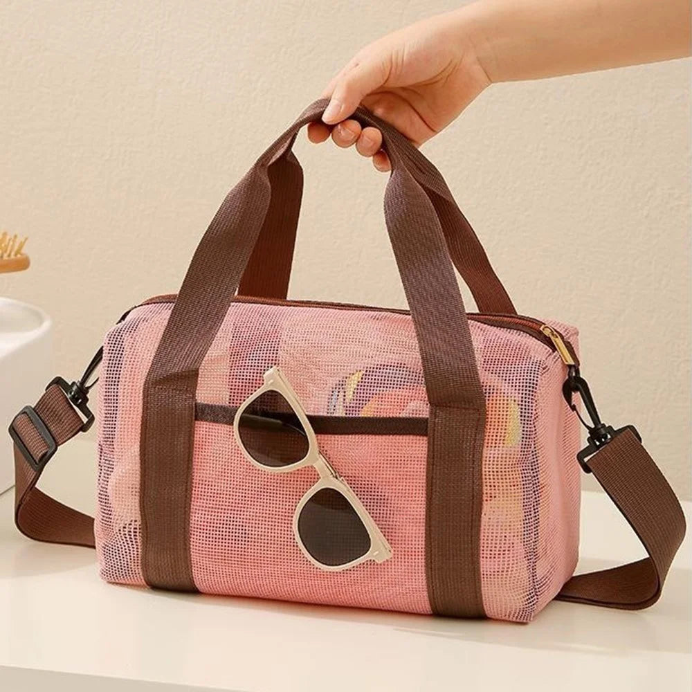 Beach Bag Large Capacity See-Through Mesh Quick-Dry Crossbody Bag for Travel - Pink - 2