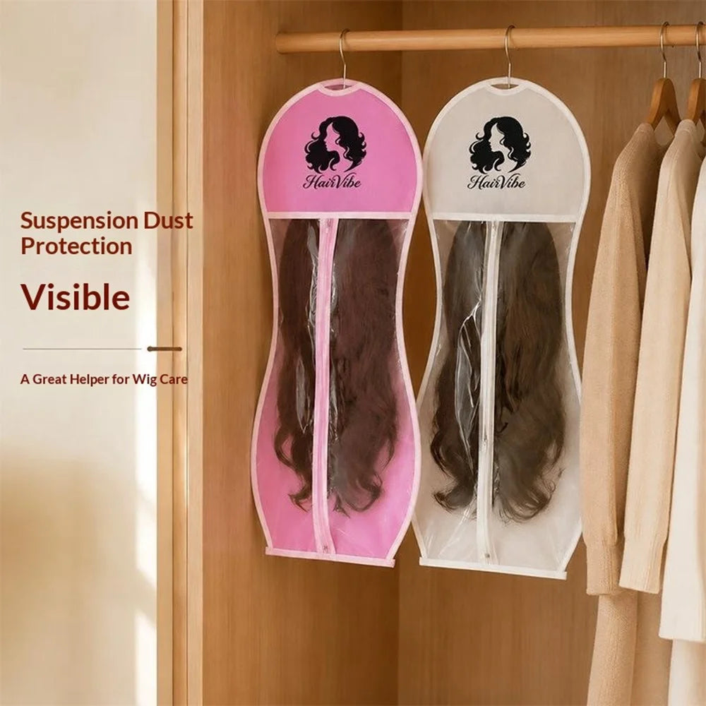 Size L 29x80cm Non-Woven Fabric Wig Storage Bag Dust-Proof with Viewing Window and Hook - Black - 4