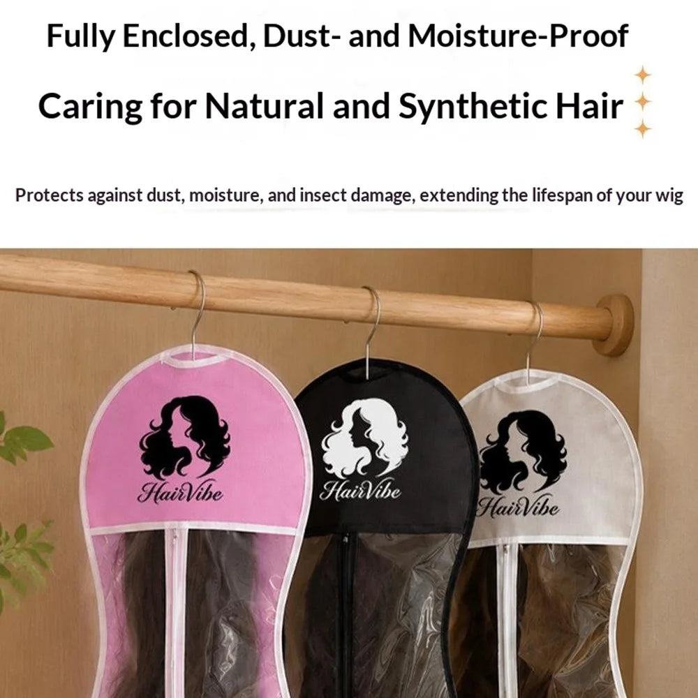 Size L 29x80cm Non-Woven Fabric Wig Storage Bag Dust-Proof with Viewing Window and Hook - Black - 5