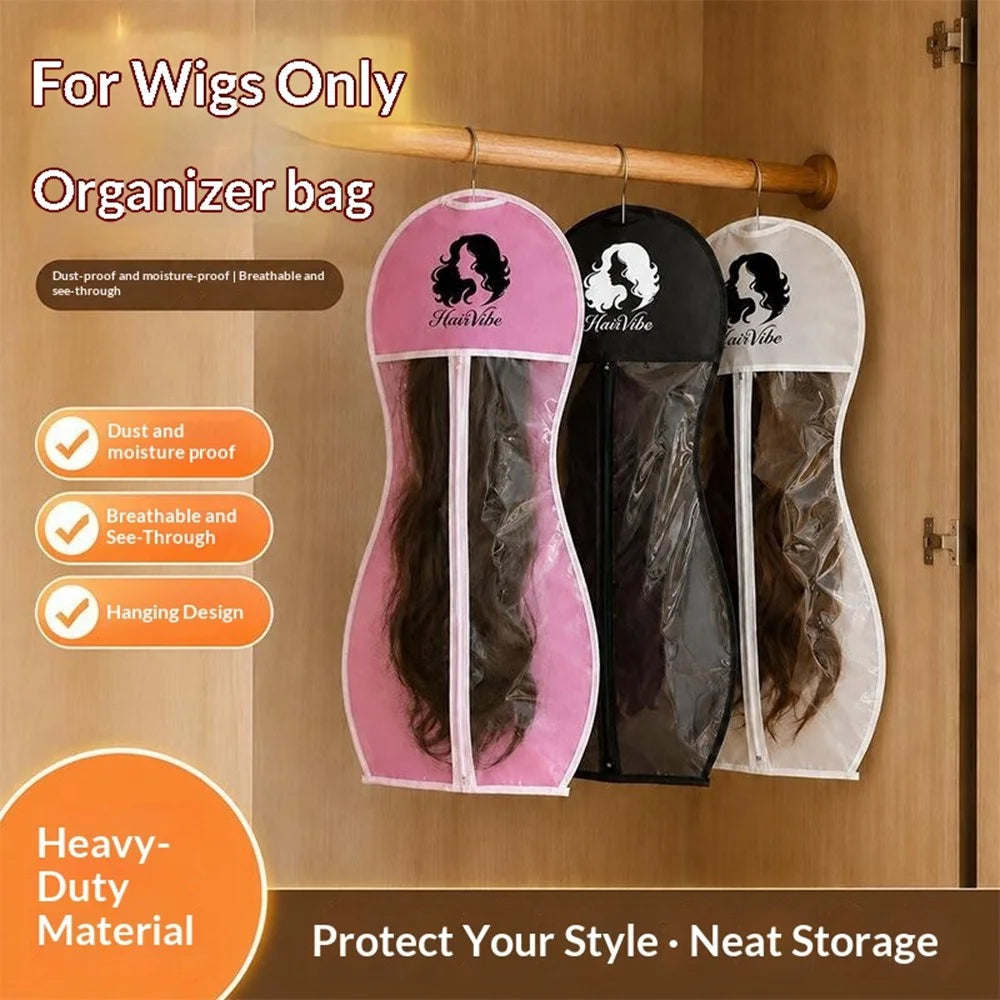 Size M 29x60cm Wig Storage Pouch Non-Woven PEVA Dust-Proof Transparent Hanging Bag - Black - 3