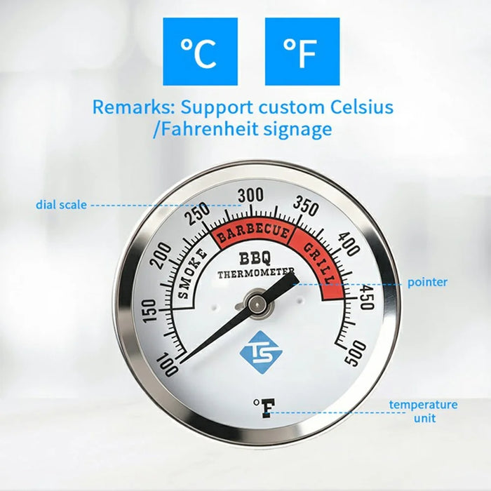 TS-BX85 Bimetallic Thermometer 100-500 Degrees Fahrenheit 83mm Dial Axial Mount for BBQ Grill Oven - 4