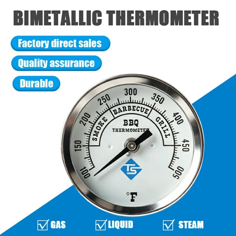 TS-BX86 Bimetallic Thermometer 83mm Dial 100-500 Degrees Fahrenheit Axial Mount for BBQ Grill Oven - 3