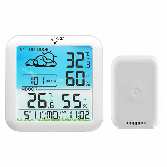 TS-8085 Wireless Weather Station Color Screen Indoor Outdoor Temperature Humidity Clock - White - 1