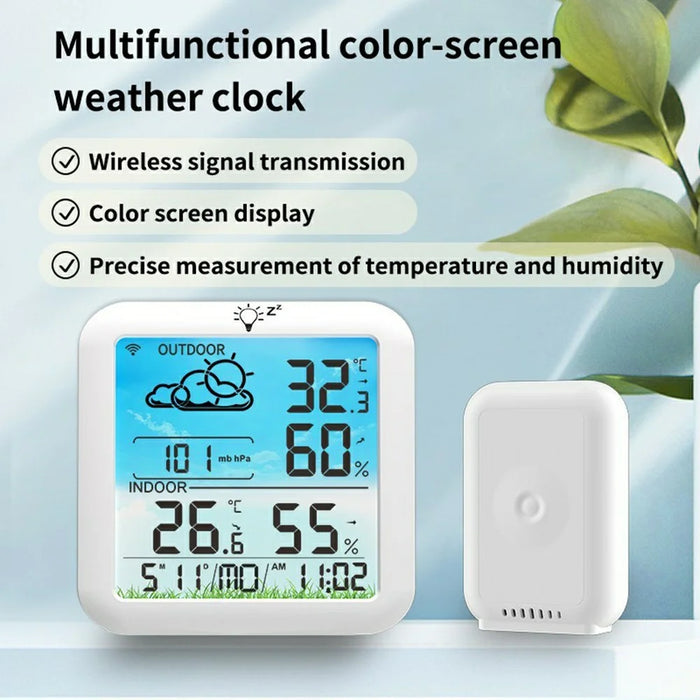 TS-8085 Wireless Weather Station Color Screen Indoor Outdoor Temperature Humidity Clock - White - 2