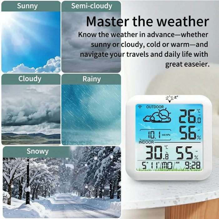 TS-8085 Wireless Weather Station Color Screen Indoor Outdoor Temperature Humidity Clock - White - 3