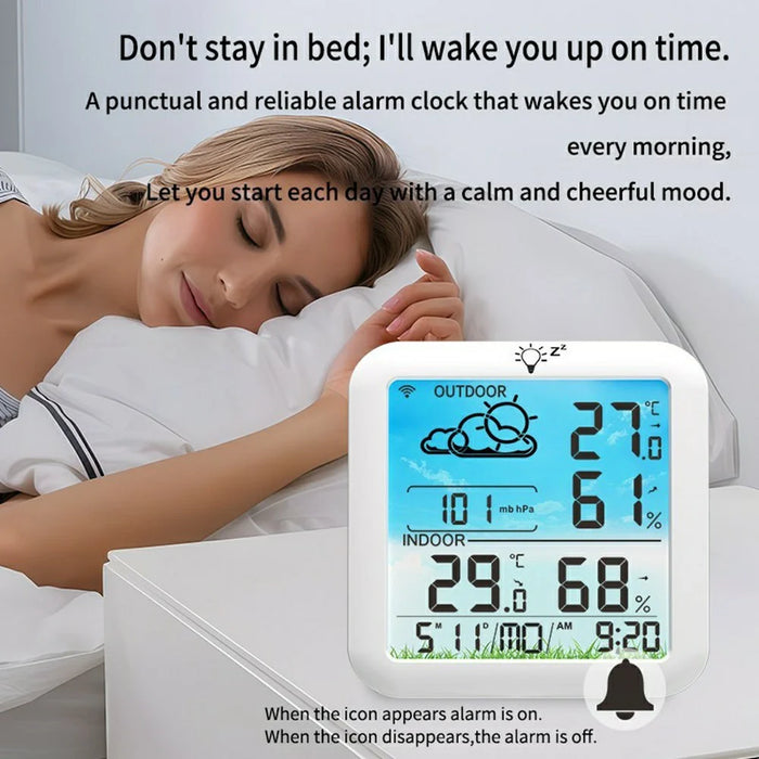 TS-8085 Wireless Weather Station Color Screen Indoor Outdoor Temperature Humidity Clock - White - 6