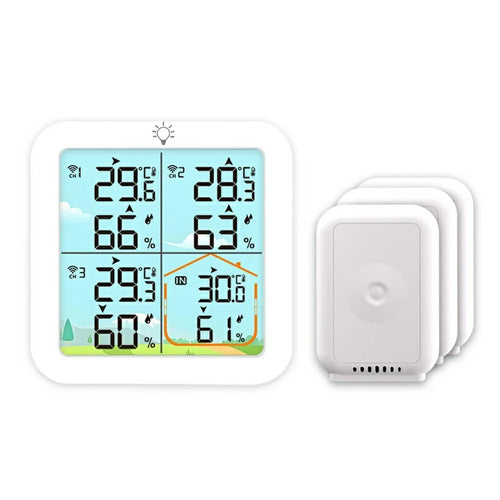 TS-8083 Indoor Outdoor Thermometer Hygrometer Wireless Multi-Channel High Precision Monitor - White - 1