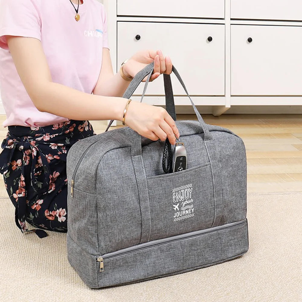 Size L Waterproof Travel Bag with Shoe Compartment Dry Wet Separation Fitness Bag for Gym Swimming - Gray - 6