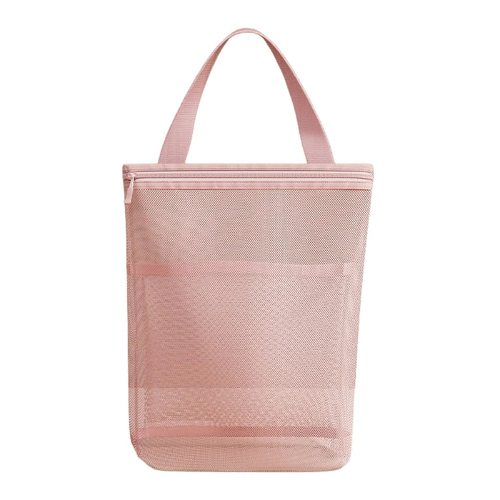 Portable Travel Toiletry Bag Large Capacity Mesh Makeup Organizer Pouch for Beach Travel - Pink - 1