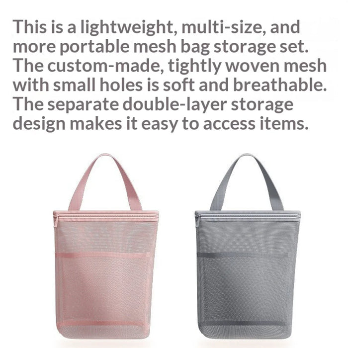 Portable Travel Toiletry Bag Large Capacity Mesh Makeup Organizer Pouch for Beach Travel - Pink - 7